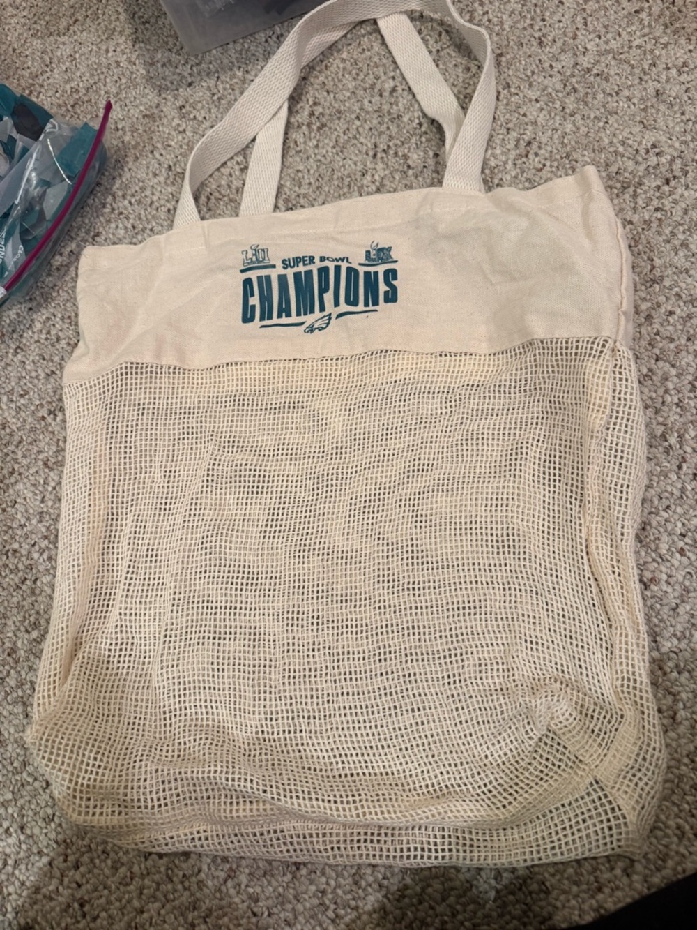 Philadelphia Eagles NFL Champions Mesh Tote - Beige with Teal Print new
